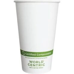 World Centric Paper Hot Cups, 16 Oz, White, Case Of 1000