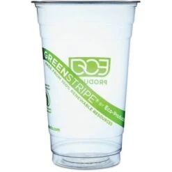 Eco-Products 20 Oz Green Stripe Renewable And Compostable Cold Cups Case Of 1000