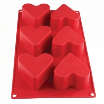 Thunder Group® 4.4 Oz Heart High Heat Silicone Baking Mold With 6-Cavities 3 Thunder Group® 4.4 Oz Heart High Heat Silicone Baking Mold With 6-Cavities
